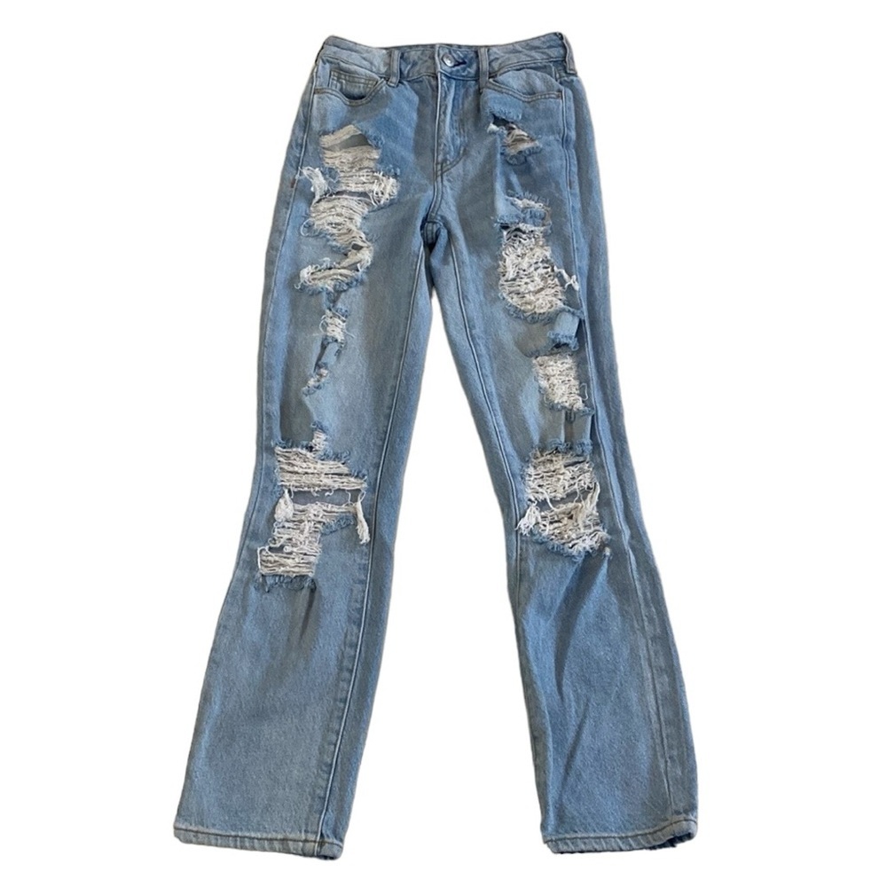 Pac Sun Mom Jeans Sz 22 China Very Distressed Cotton Machine Wash Cold 5 Pockets